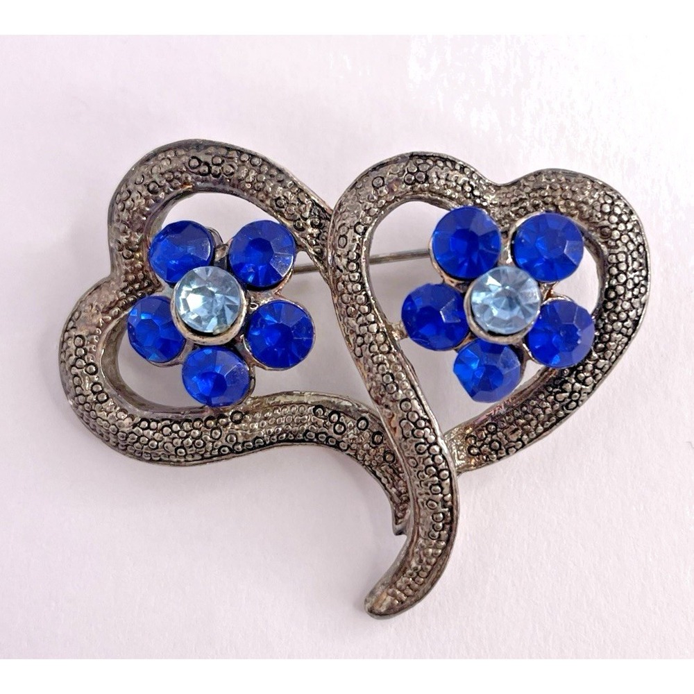 Brooch Pin Lapel Silver Blue Gems Costume Jewelry In Star Box 2"